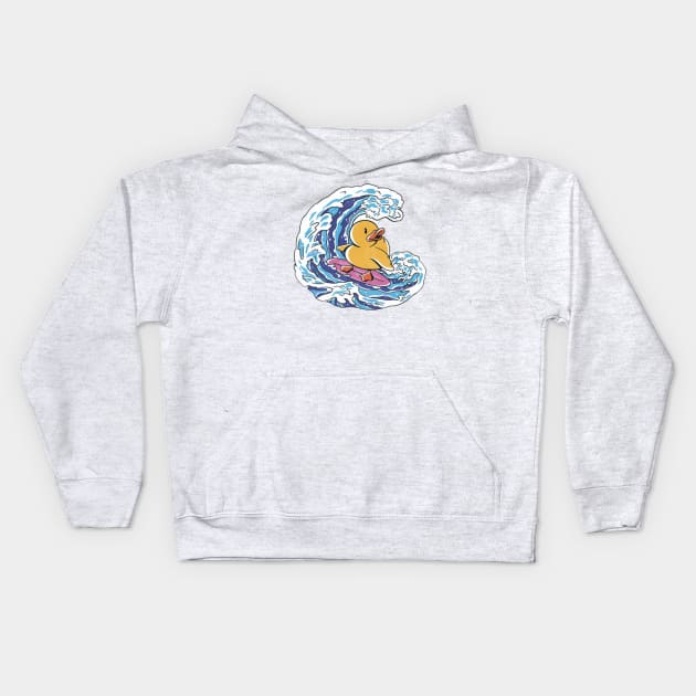 Duck Surfing Kids Hoodie by Digital-Zoo